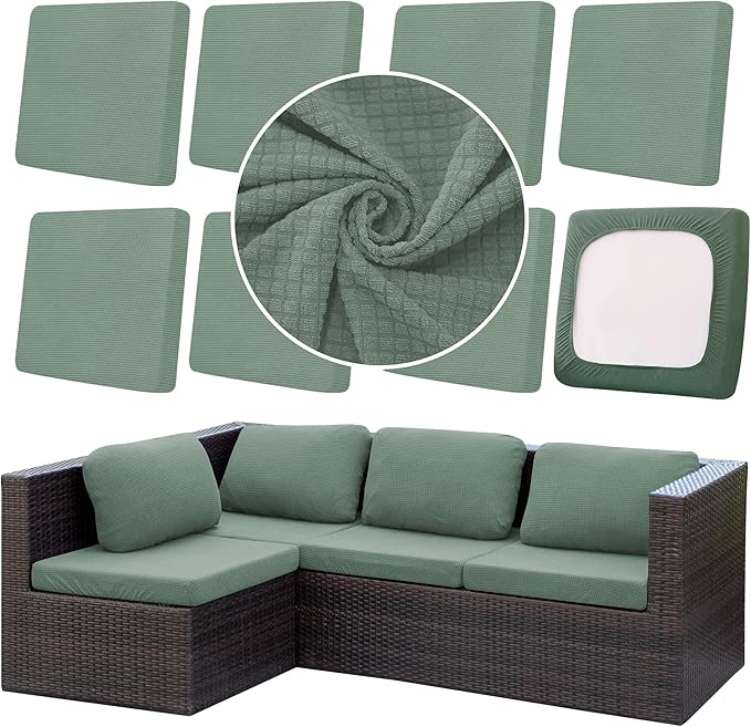 8Pcs Outdoor Cushion Covers, Patio Cushion Covers, Stretch Elastic Slipcovers by dreahoteztil