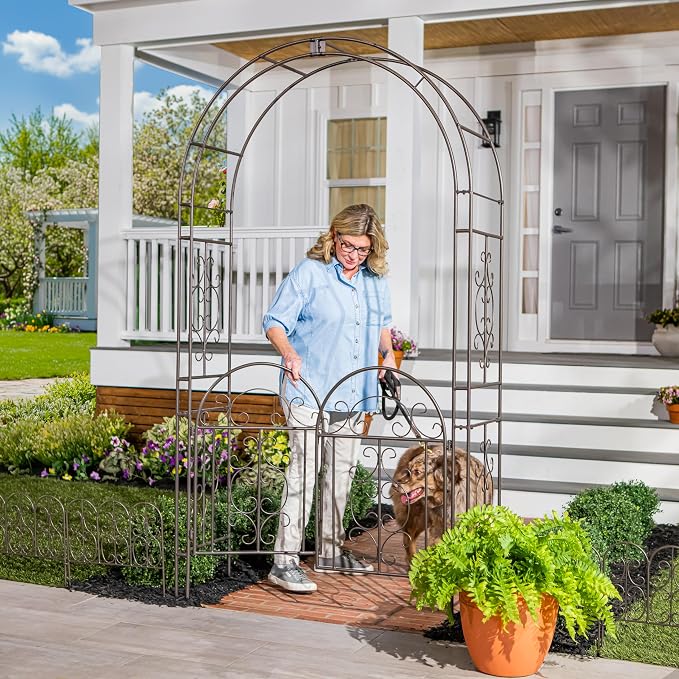 Plow & Hearth Arch Metal Outdoor Garden Arbor, 84 inches Tall, Iron Trellis - Image 6