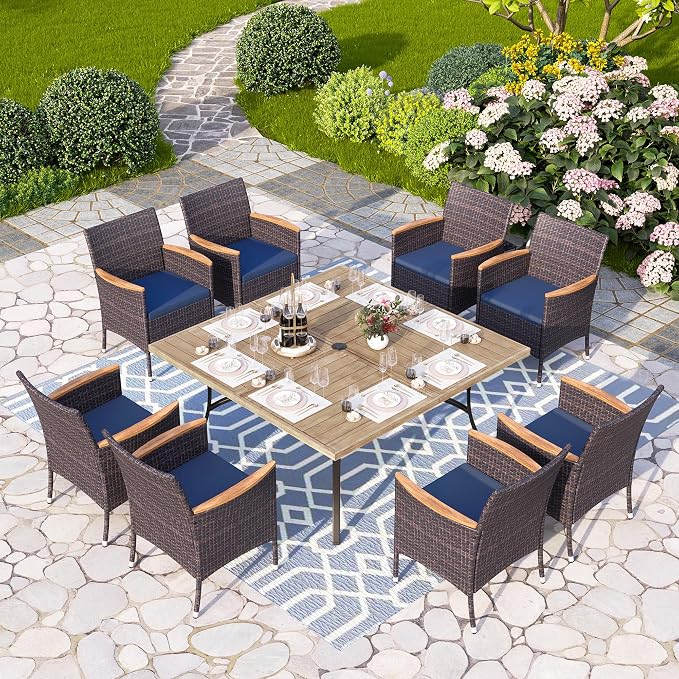 PHI VILLA 9 Pieces Patio Square Dining Set - Image 2