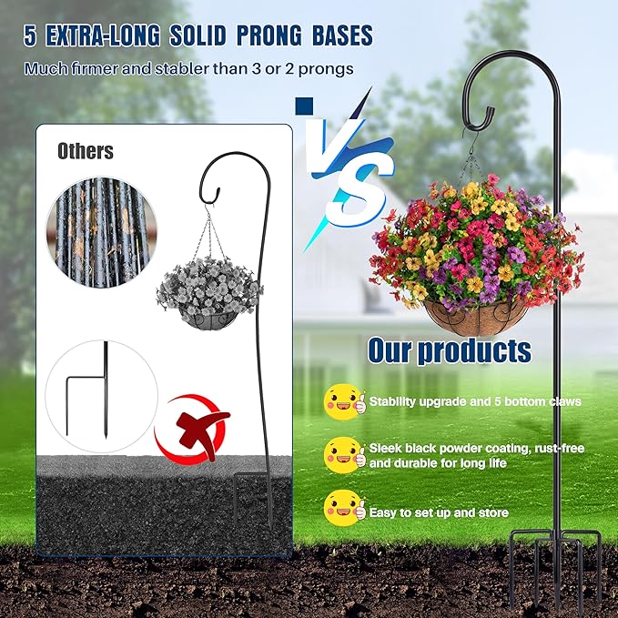 Ottsuls Bird Feeder Pole, 2 Pack 76 Inch Shepherds Hooks - Image 6