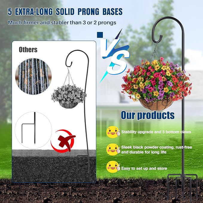 Ottsuls Bird Feeder Pole, 45 INCH Heavy Duty Shepherds Hooks - Image 6