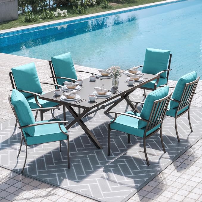 ALAULM 7-Piece Patio Dining Table and Chairs Outdoor Dining Set by ALAULM