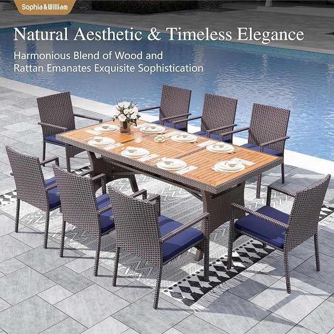 Sophia & William 9 Piece Patio Dining Set, Patio Table and Chairs Set Outdoor - Image 2