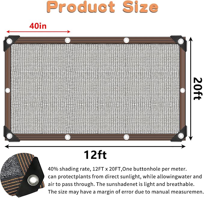 12'x20' Shade Cloth -for Garden Plants, 40% Sunblock Shade Neting - Image 2