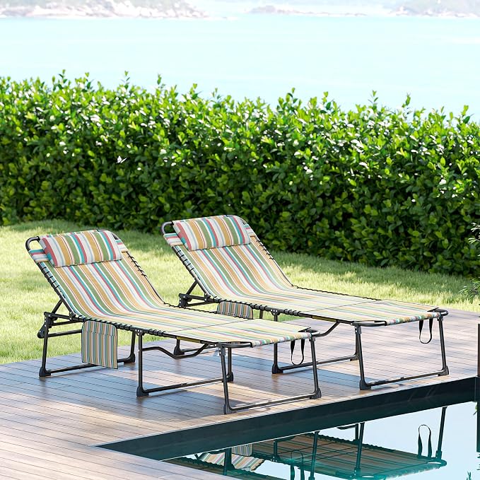 Outsunny 2 Piece Folding Chaise Lounge - Image 9