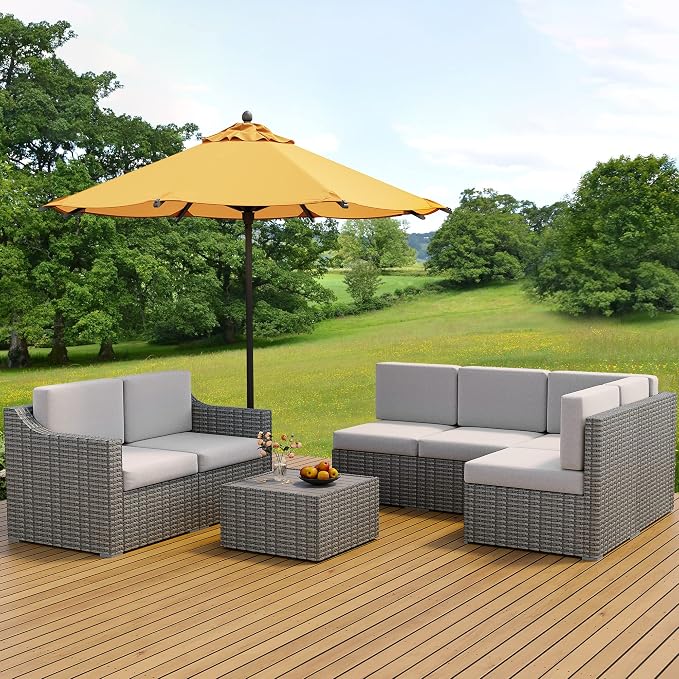 HAPPATIO 7 Piece Patio Conversation Set, Rattan Wicker Outdoor Sectional Sofa - Image 4