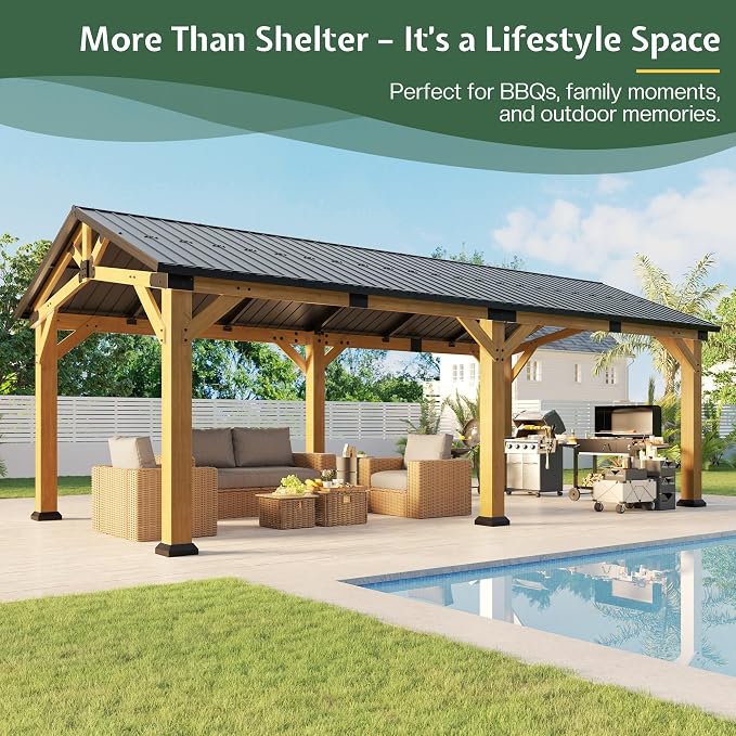 Jocisland 12x24x9.5 FT Cedar Wood Hardtop Carport - Image 3