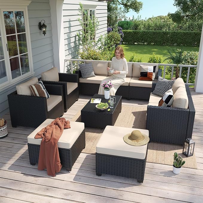 Aoxun 9 Piece Outdoor Patio Furniture Set 8 Seats, Outdoor Sectional - Image 3