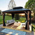 PURPLE LEAF 10' X 12' Hardtop Gazebo Outdoor Wood Grain Aluminum Frame by PURPLELEAF