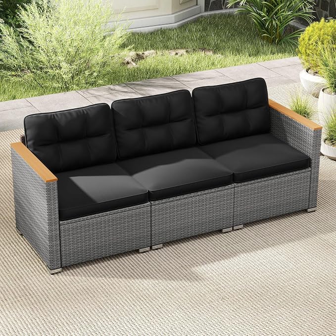 Tangkula 3-Seat Patio Wicker Couch Sofa, Outdoor 3 Seater Rattan Furniture Set - Image 2