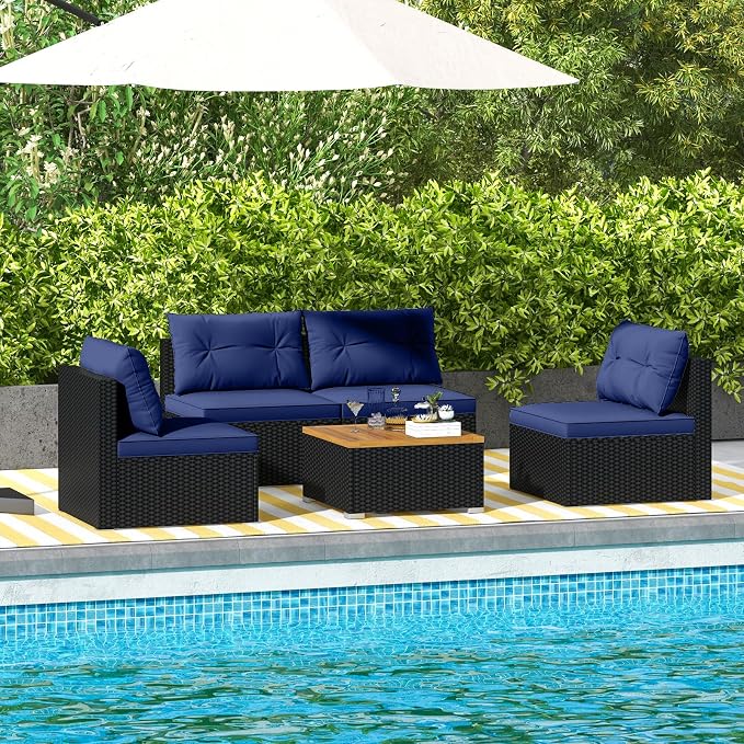 Tangkula 5 Piece Rattan Sofa Set, Outdoor Wicker Furniture Set w/Seat & Back - Image 4