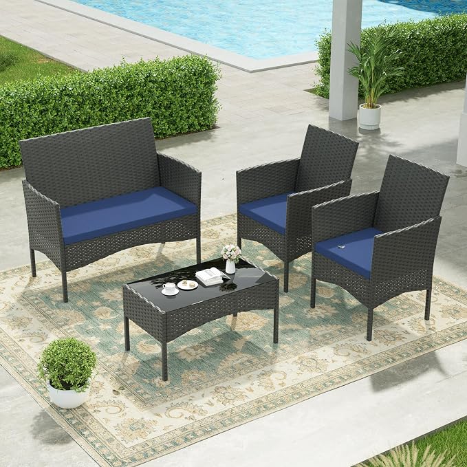 Kullavik 4 Pieces Outdoor Patio Furniture Set, PE Wicker Rattan Chairs Garden - Image 7
