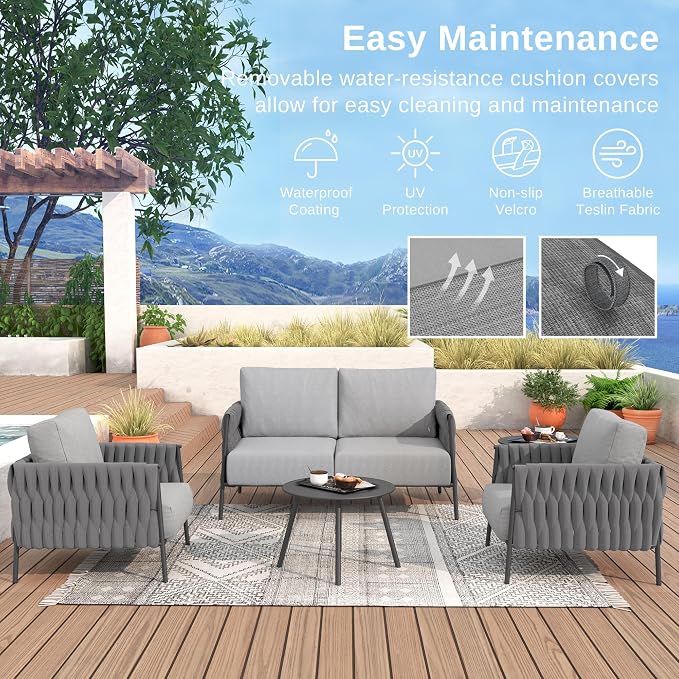 East Oak 3-Piece Patio Furniture Set | Life Chatter 4-Seat Outdoor Furniture | - Image 6