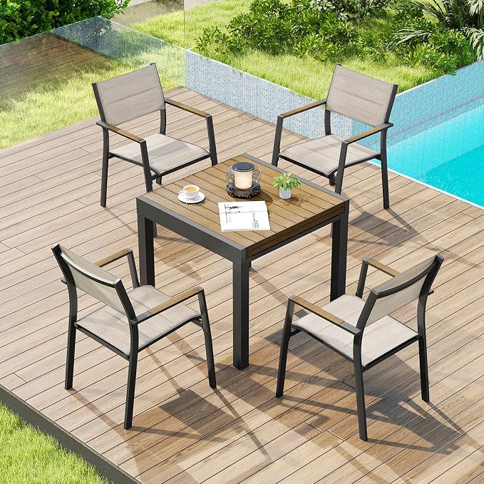 5 Pieces Expandable Patio Dining Set, Never-Rust Aluminum Outdoor Dining Table by SeeHill