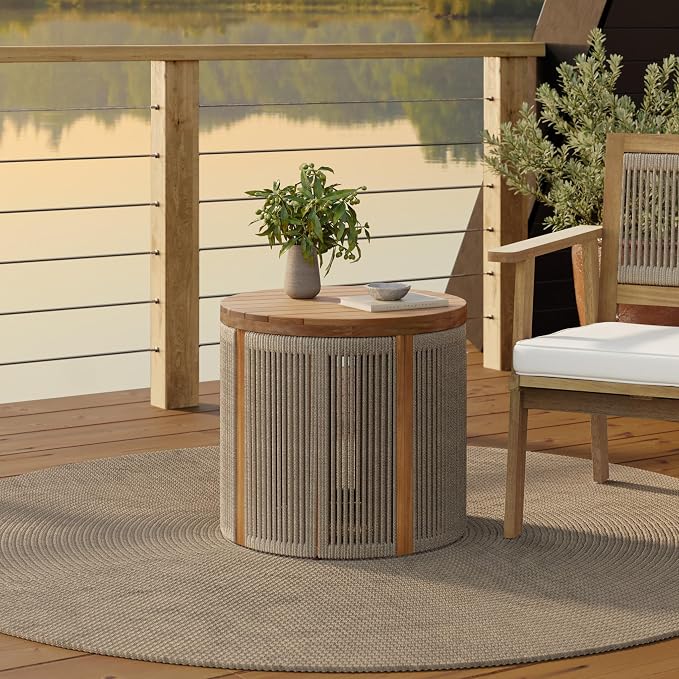 LuxenHome Outdoor Coffee Table, Garden Accent Round End Tables by LuxenHome