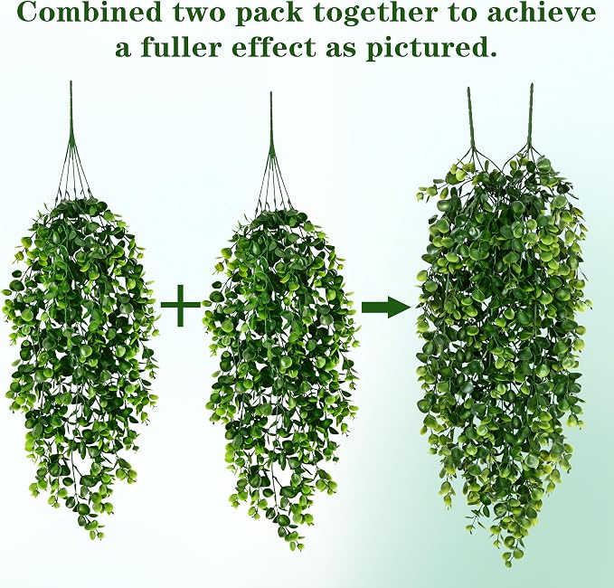 Waipfaru 4Pcs Fake Hanging Plants 2.7ft Fake Plants Eucalyptus Leaves UV - Image 5