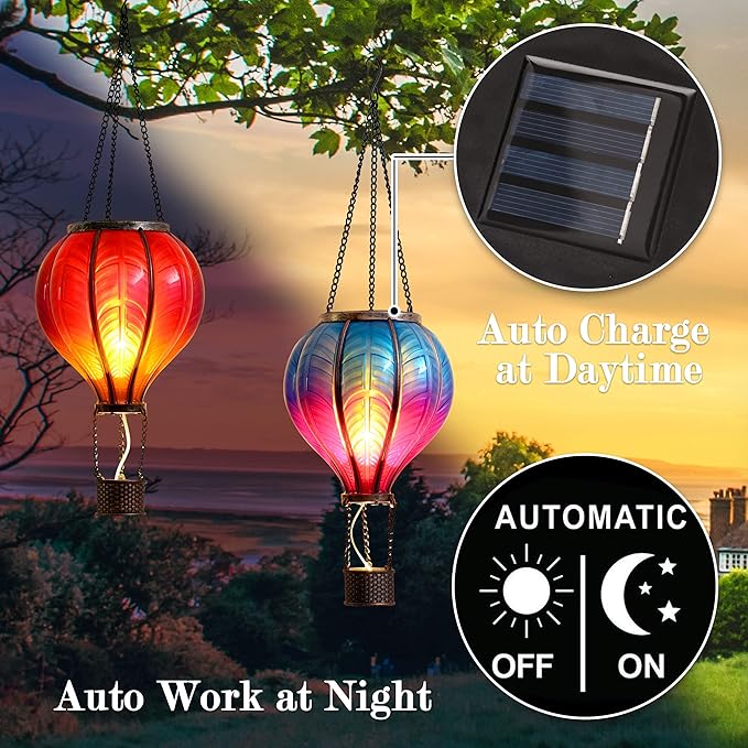TERESA'S COLLECTIONS 2 Pcs Hot Air Balloon Solar Lantern Outdoor Garden Decor - Image 4