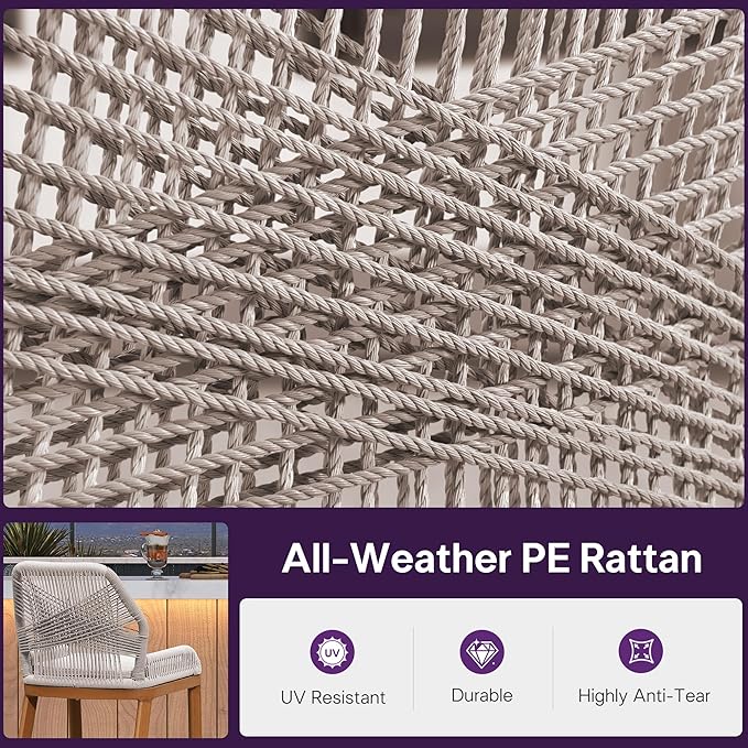 PURPLE LEAF Bar Stool 1 Piece Outdoor Bar Height Metal Stool Modern Wicker - Image 5