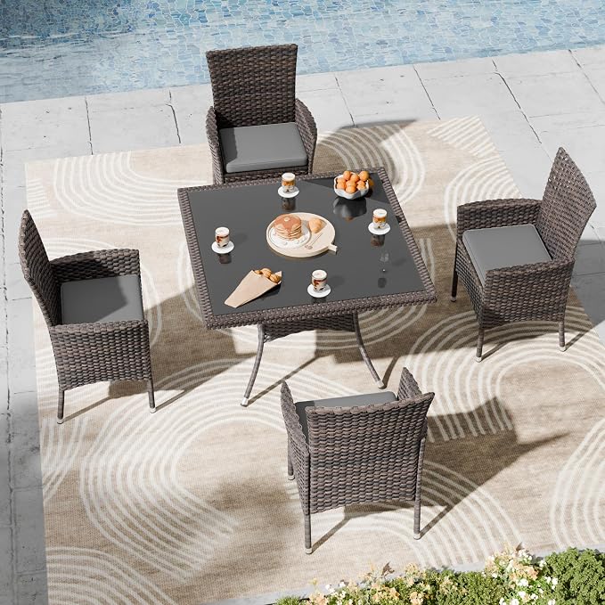 Kullavik 5-Piece Outdoor Dining Set Patio Rattan Furniture Set, Patio Dining by KULLAVIK