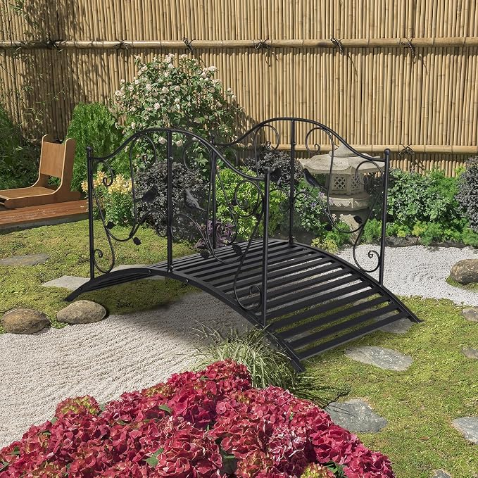 Metal Arch Garden Bridge with Safety Siderails, Decorative Footbridge, Ourdoor - Image 5