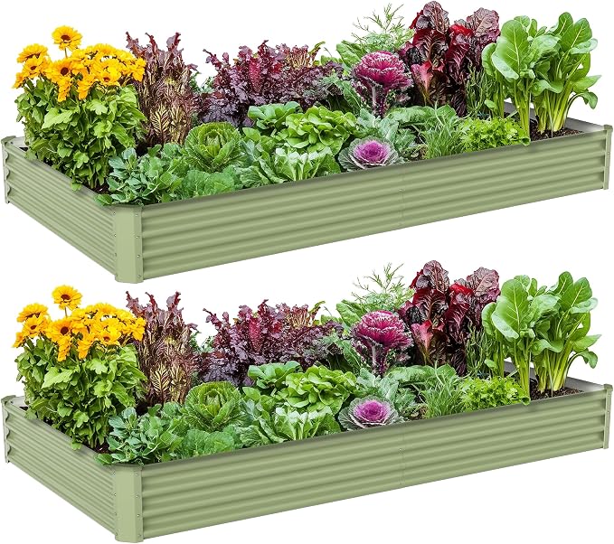 2PCS 8x4x1FT Galvanized Raised Garden Bed, Galvanized Planter Raised Garden by AyenGuard