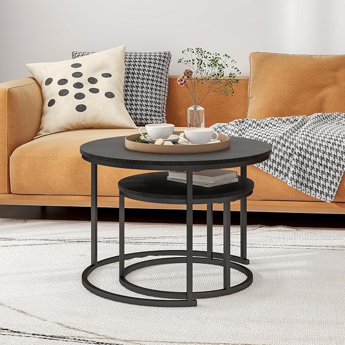 HOJINLINERO Round Coffee Table, Nesting Coffee Table Set of 2, Center Tables - Image 4