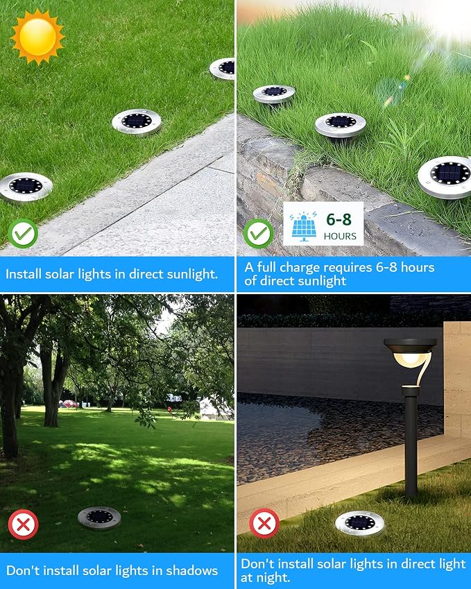 Biling Solar Outdoor Lights 12 Pack, Bright 12 LEDs Solar Ground Lights - Image 7