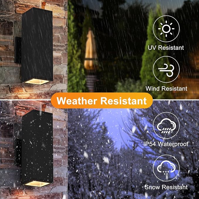 Outdoor Wall Lights, 2 Pack Waterproof Exterior Lighting Fixtures, Anti-Rust - Image 2