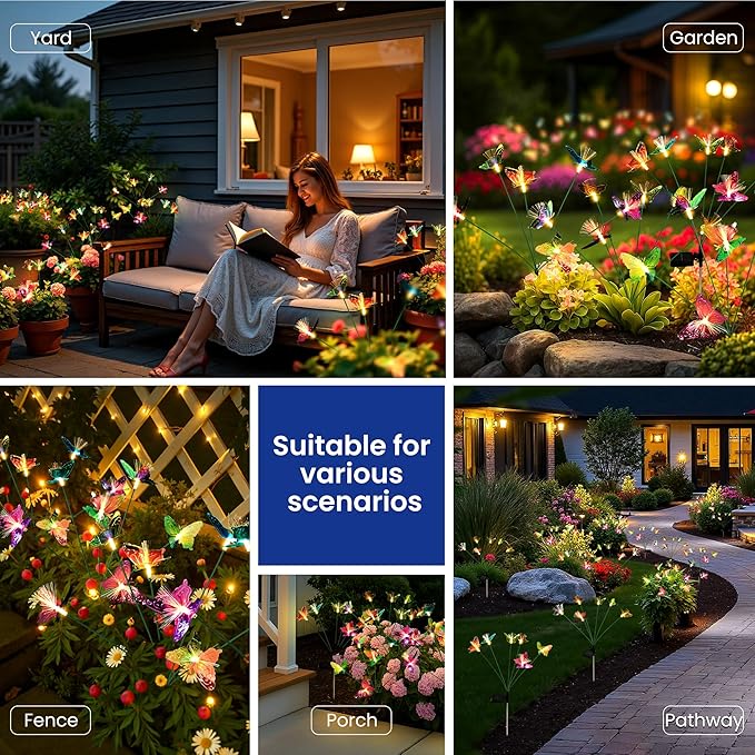 Solar Garden Lights, Swaying Butterfly Lights Outdoor Decorative, Pathway - Image 6