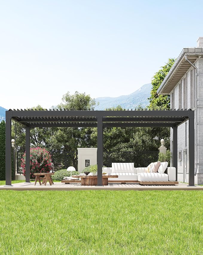 GarveeLife Louvered Pergola 10 ft x 20 ft, Outdoor Pergola by GarveeLife