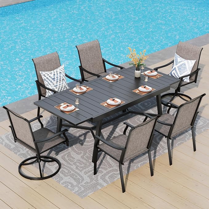 PHI VILLA 7 PCS Outdoor Dining Set, 2 Swivel & 4 Stable Patio Chairs and by PHIVILLAThepioneerofcomfortablehouseholdsupplies