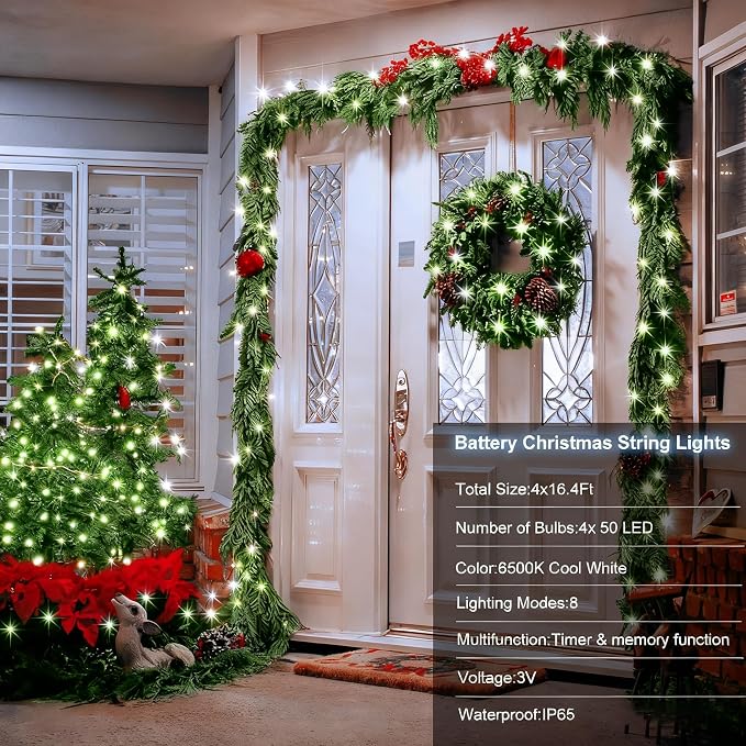 4 Pack Battery Operated Christmas Tree Lights, 16.5 Ft String Lights - Image 2