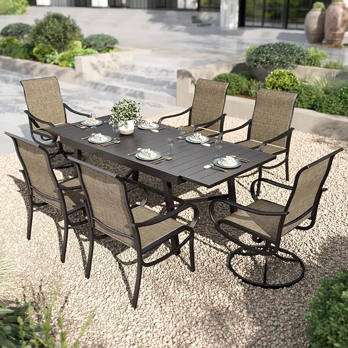 PHI VILLA Outdoor Dining Set for 6 Person, Expandable Table for 6-8 Person and by PHIVILLAThepioneerofcomfortablehouseholdsupplies