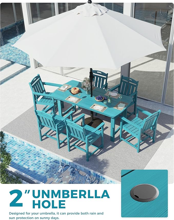 Ciokea HDPE Outdoor Dining Set, 7-Piece Patio Table and Chairs Set - Image 3
