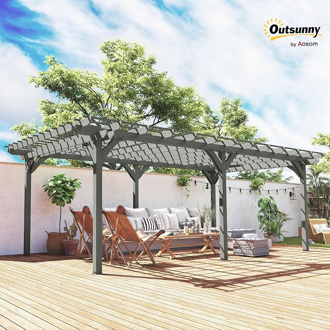 Outsunny 12' x 20' Outdoor Pergola, Wood Gazebo Grape Trellis - Image 2