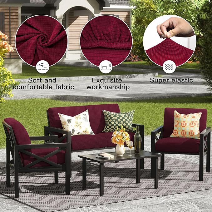8Pcs Outdoor Cushion Covers, Patio Cushion Covers, Stretch Elastic Slipcovers - Image 4
