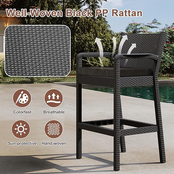 Outdoor Bar Stools Set of 4, Wicker Bar Chair - Image 5