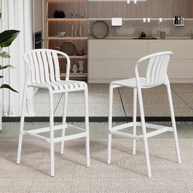 Christopher Knight Home Lenno Outdoor Plastic Bar Stools Set of 2, Patio Bar by ChristopherKnightHome
