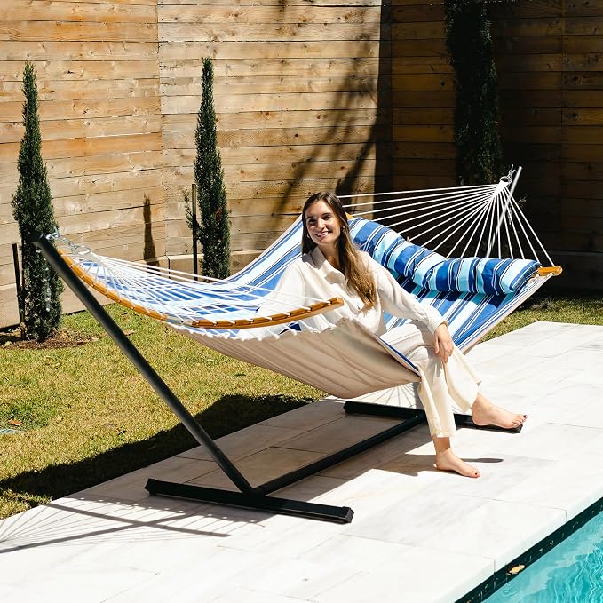 12 Ft Hammock with Stand for Outside, 2 Person Hammock Freestanding with Curved - Image 2