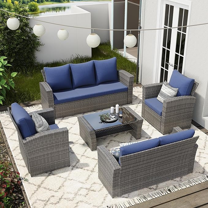 Wisteria Lane 5 Piece Patio Furniture Set, Wicker Outdoor Patio Conversation by WisteriaLane