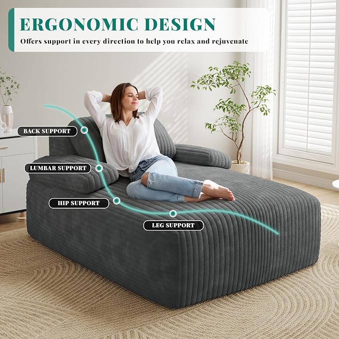 YITAHOME 67"L x 48"W Chaise Lounge Chair Indoor, Oversized Corduroy Upholstered - Image 5