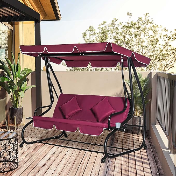 Outsunny 3-Seat Outdoor Patio Swing Chair, Converting Flatbed, Outdoor Swing - Image 2