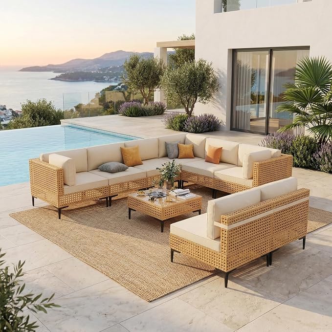 ABCASA Patio Furniture Set, Boho Patio Conversation Set Sectional Sofa - Image 9