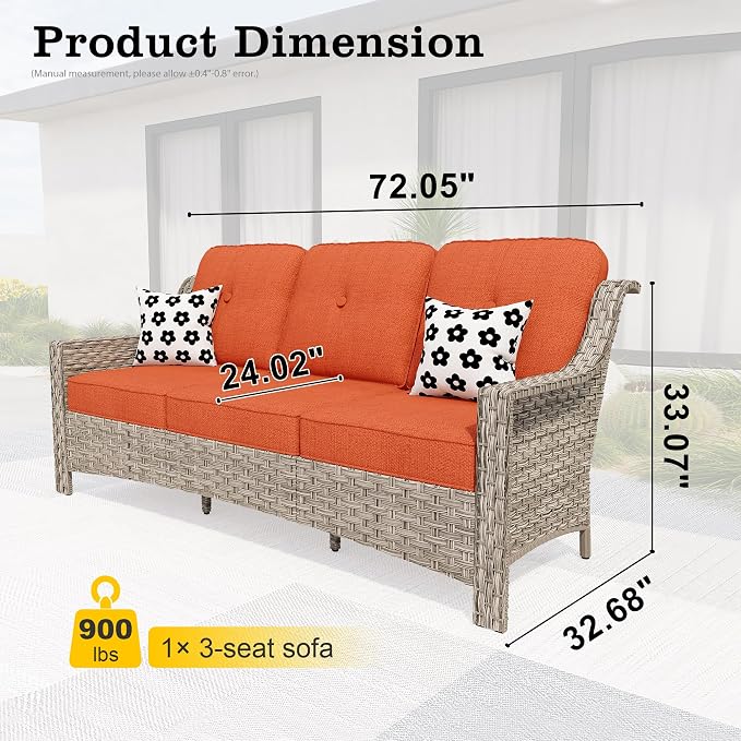 HOOOWOOO Patio Couch, Outdoor Wicker 3 Seater Sofa, All Weather Resistant High - Image 6
