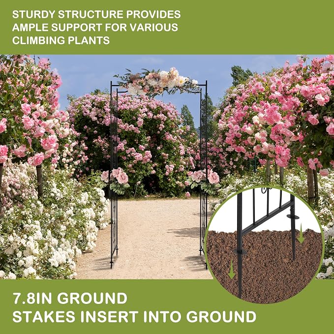 Outvita 7.5Ft Garden Arch Arbor, Steel Frame Stand Trellis, Arbour Archway - Image 9