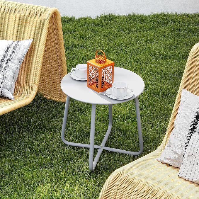 HollyHOME Round Metal Side Table, Rust-Resistant Patio Small Plant Stand - Image 2