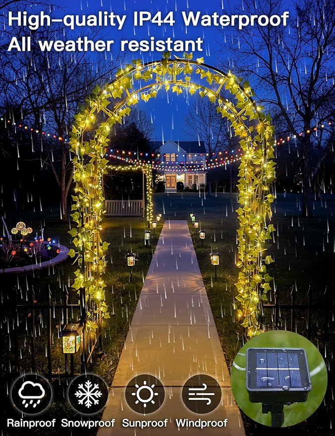 suddus Solar Ivy String Lights Outdoor Waterproof, 33ft 100 LED Fake Vines - Image 6