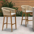 PURPLE LEAF Outdoor Bar Height Stools Set of 2 Patio Metal Modern Wicker Bar by PURPLELEAF