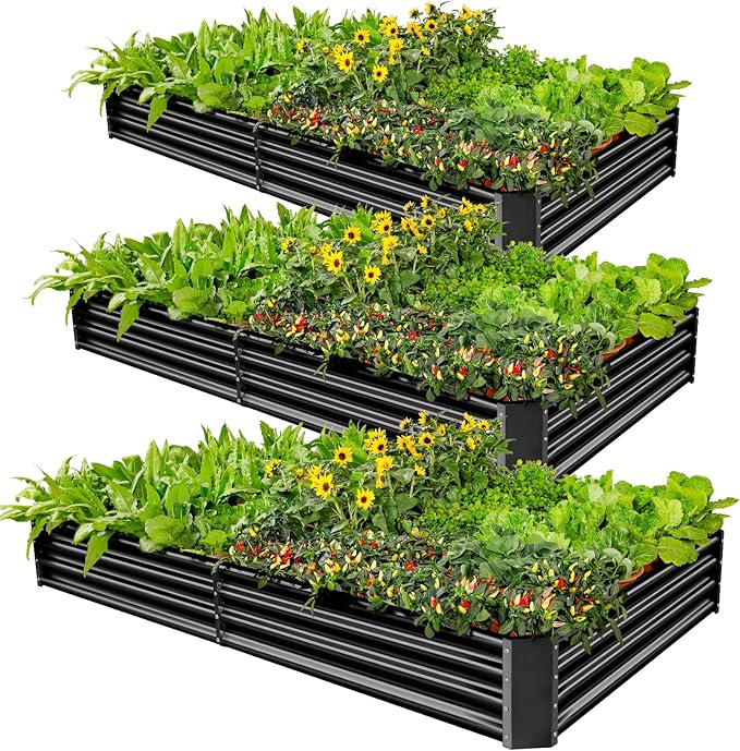 Land Guard 3 Pack 6×3×1ft Galvanized Metal Raised Garden Bed, Metal Planter Kit by LandGuard