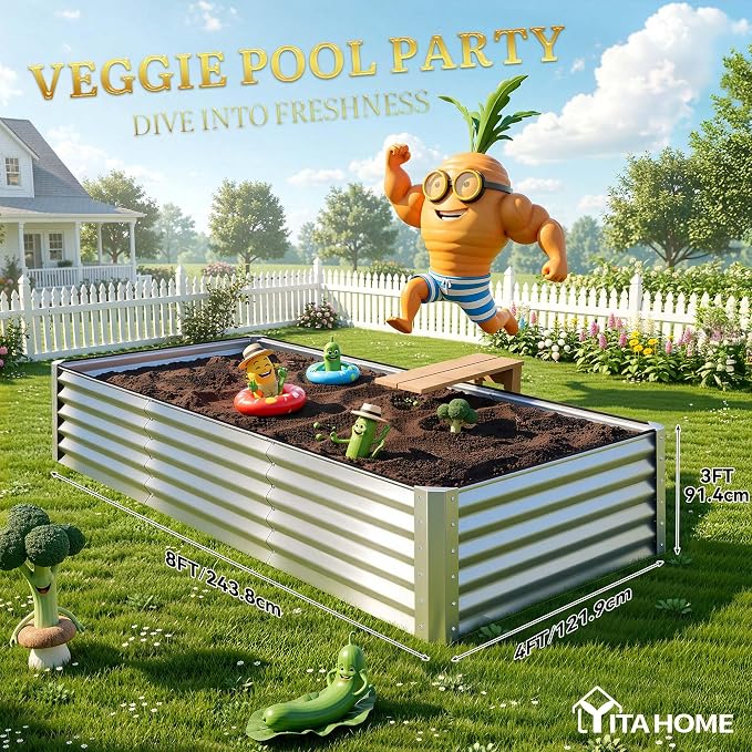 YITAHOME 8x4x3ft Large Raised Garden Bed Kit, Galvanized Metal Planter Box - Image 8